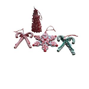 Peppermint tree  & Candy cane ornament/tired tray set of 4-NWT